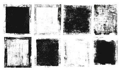 Aged grunge textured circle shapes collection with distressed retro linocut prints. Rough worn scuffed artistic backgrounds, vintage stamps, labels, badges, abstract frames, and hand printed designs