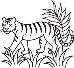 Tiger Line Art Vector Icons – Bold Jungle Animal, Outline Sketch, Tattoo, Chinese Zodiac, Coloring Page Design	
