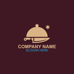 Fototapeta premium Elegant Restaurant Logo Design Featuring a Cloche and Chef Knife With Sparkle