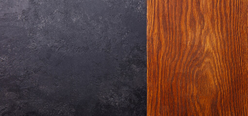 Natural black slate stone and texture brown wood background pattern with high resolution. Copy...