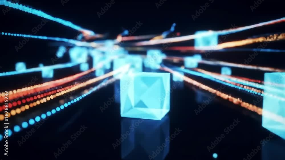 Poster abstract cubes & lines data flow visualization