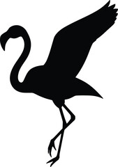 Vector art of silhouette of a flamingo standing gracefully with its wing slightly raised against a plain backdrop