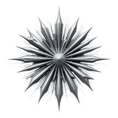 Silver Metal Starburst Ornament | Abstract 3D Geometric Star Design | Modern Metallic Decor Element Isolated on White Background PNG 