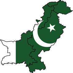 Pakistan Map Icon with Crescent and Star – 14 August Independence Day Vector