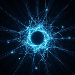 Glowing blue energy web forming a neural network with sparkling nodes on a black background.