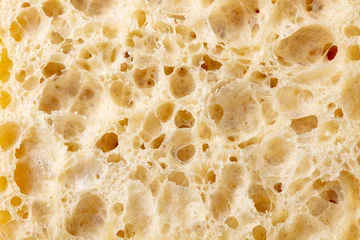 Gordijnen Ciabatta, sourdough bread texture macro shot. Close up. Copy space. © annapustynnikova