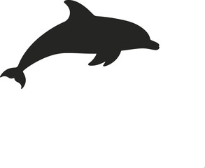 Vector art of a simple black silhouette of a dolphin jumping out of the water against a light beige background perfect for logos