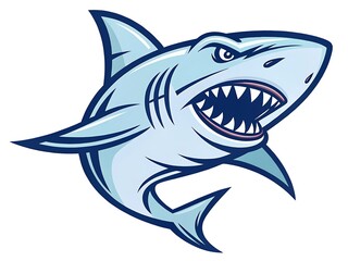 Naklejka premium Cartoon shark with angry expression isolated on white background