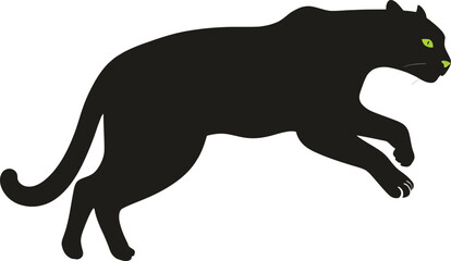 Vector art of a sleek black panther leaps forward its powerful form captured in a dynamic silhouette showcasing its strength and agility