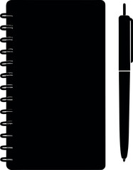 Notebook with pen stationary writing journal office supply silhouette vector illustration