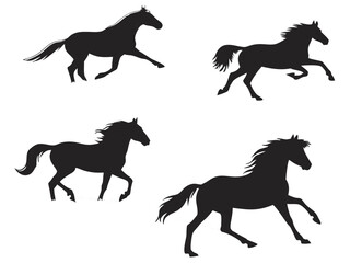 A Big Collection of Black Horse Silhouettes in Various Poses on a White Background Ideal for Graphic Design 