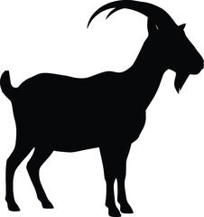Vector art of silhouette of a goat standing in profile with its horns visible is a simple and elegant design element