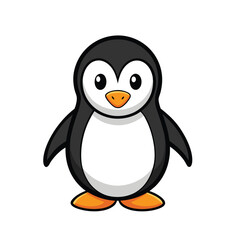 Flat in a simple children's style. Cute penguin on white background. Vector illustration