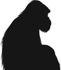 Vector art of silhouette of a gorilla sitting and looking into the distance with a thoughtful expression in a vector format