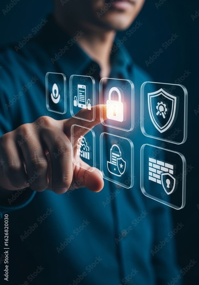 Poster secure future: protecting data and privacy - cybersecurity, data protection, privacy shield, safety,