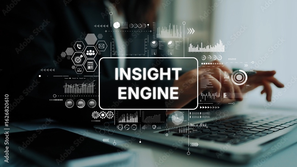 Poster innovative insight engine technology concept for data analysis and business intelligence application