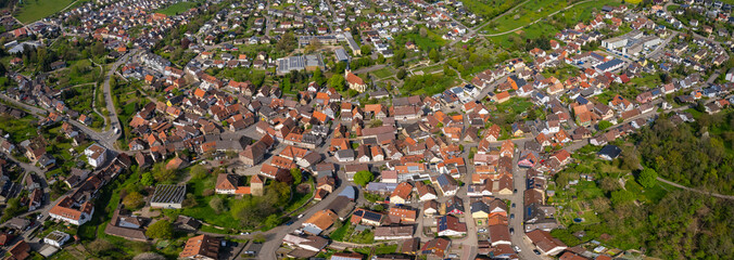 Aerial view of the village Stein Baden-Württemberg in Germany on a sunny day in spring.