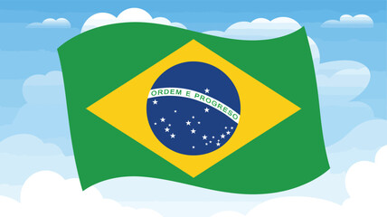 Fototapeta premium Brazil flag with green field, yellow diamond, blue globe, motto “Ordem e Progresso”—symbol of national pride, nature, and unity