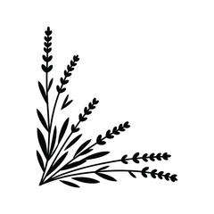 Elegant black floral corner design with lavender sprigs