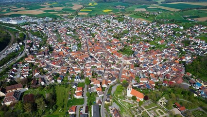 Aerial view of the village Stein Baden-W&uuml;rttemberg in Germany on a sunny day in spring.