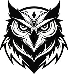 owl head line art silhouette vector illustration on white