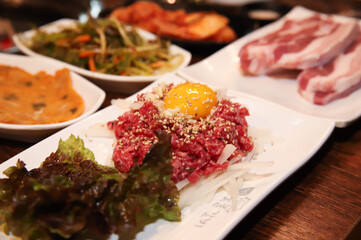 Traditional Korean food. raw beef sashimi