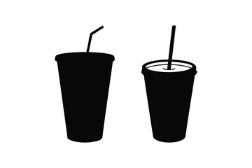 Two tall black beverage cups with straws shown in a simple silhouette style against a white background representing drinks and refreshment silhouette