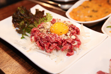 Traditional Korean food. raw beef sashimi