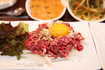 Traditional Korean food. raw beef sashimi