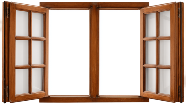 window with wooden shutters isolated on transparent background