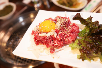 Traditional Korean food. raw beef sashimi