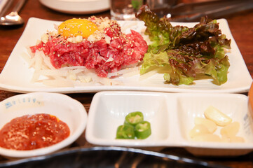 Traditional Korean food. raw beef sashimi