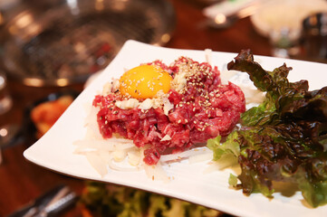Traditional Korean food. raw beef sashimi