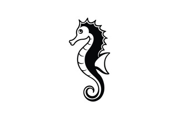 Fototapeta premium A striking black and white illustration of a seahorse in a classic silhouette style perfect for marine life and ocean themes