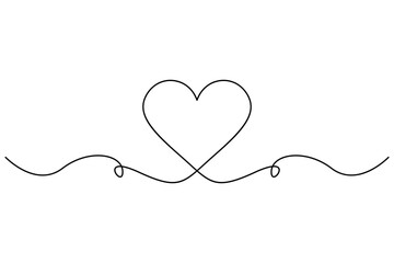 Continuous one line Heart and love sign symbol drawing Isolated on white background art illustration
