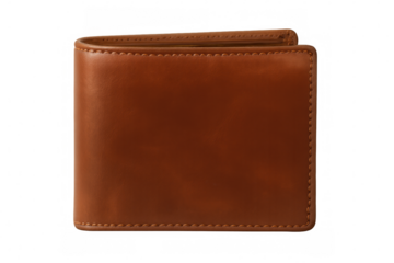 Classic brown leather wallet isolated on transparent background, ideal for finance and personal accessories concepts