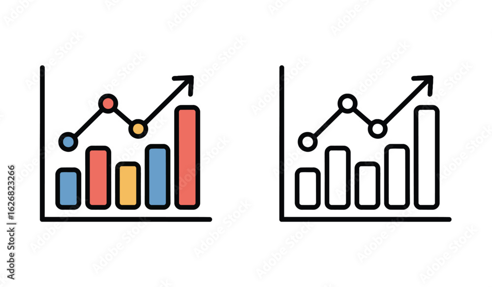Poster growth and decline diagrams charts displaying progress and regression in business and finance