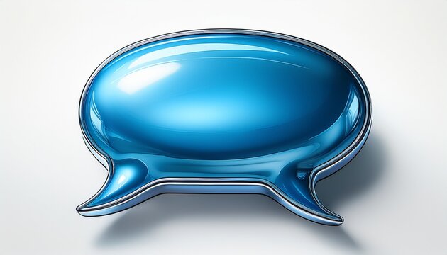 blue chat bubble shiny glossy chrome reflection communication notification on white background