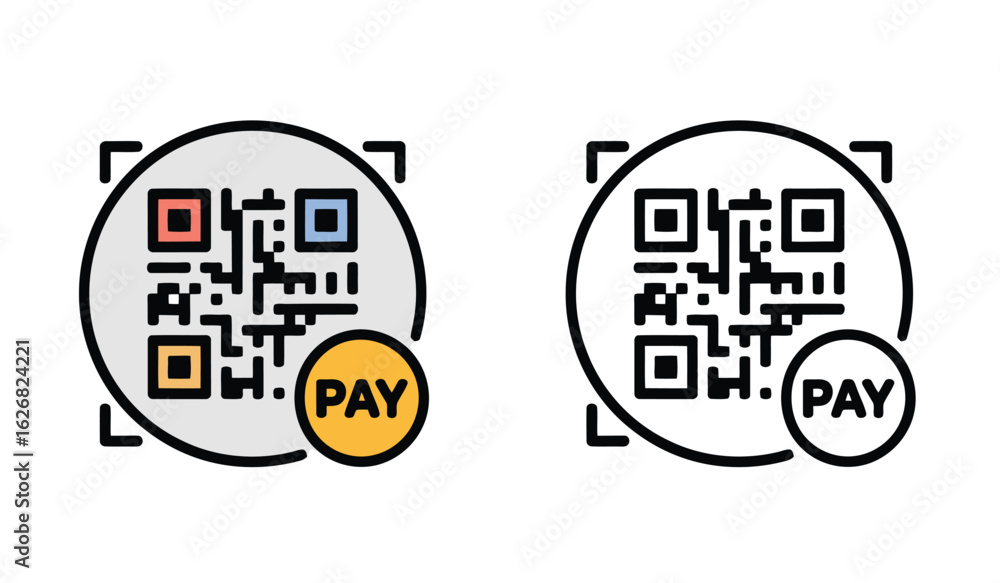 Poster two pay qr code designs modern payment system and contactless transaction with rounded shape