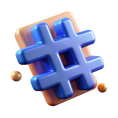 Obraz premium 3d blue hashtag symbol with orange spheres isolated on transparent background