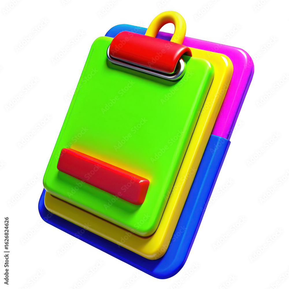 Poster 3d stacked clipboards with colorful design isolated on transparent background