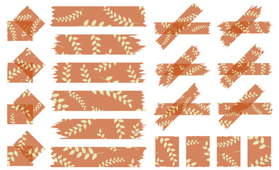 Set of semi-transparent washi tapes with pattern isolated on white. Tapes collection in vector. Pieces of decorative tape for scrapbooks. Torn paper. Spring, summer. Orange and yellow