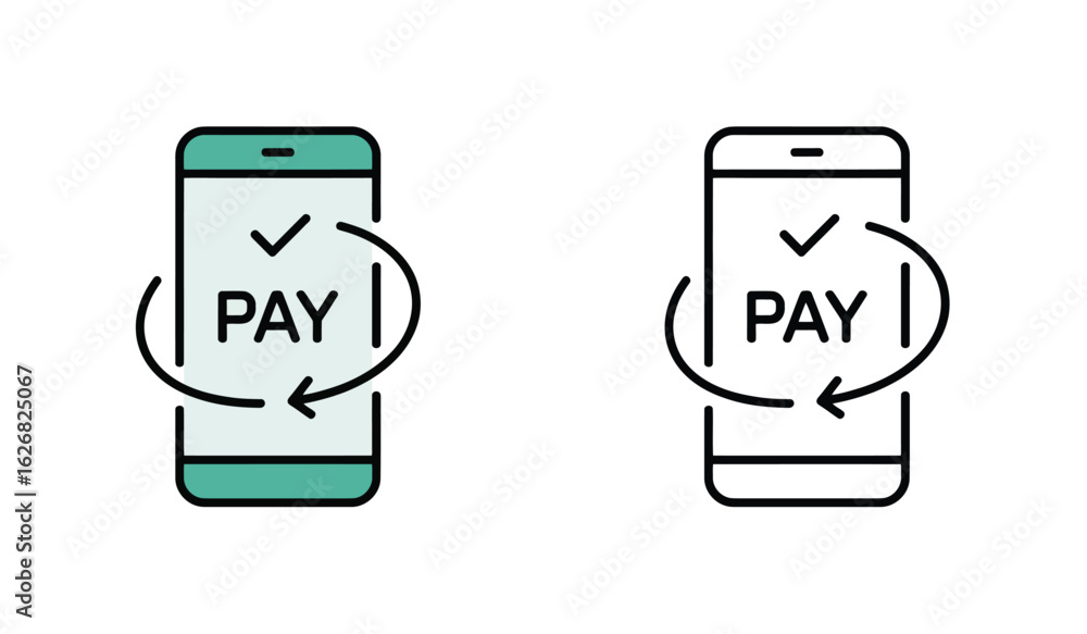 Poster digital payment concept visualizing financial transactions with mobile phone and arrow icon around t