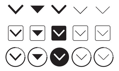 Dropdown arrow icon set in various styles