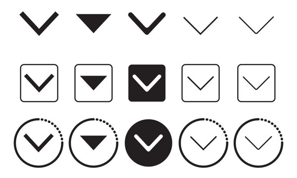 Dropdown arrow icon set in various styles