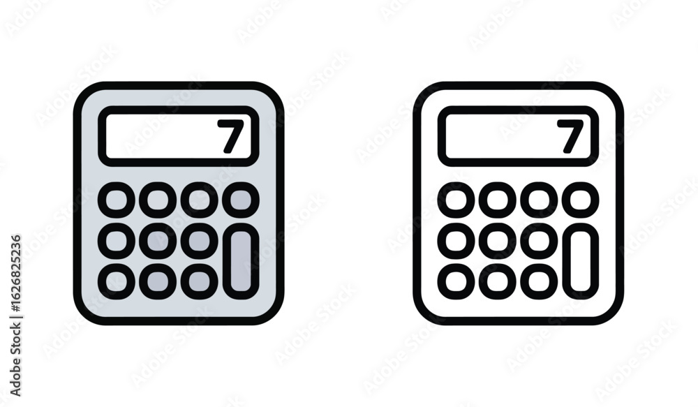Poster two calculator icon representations displaying the number seven with slightly different visual style