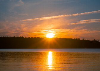 Beautiful Maine Lake Sunset, American Waterscape 