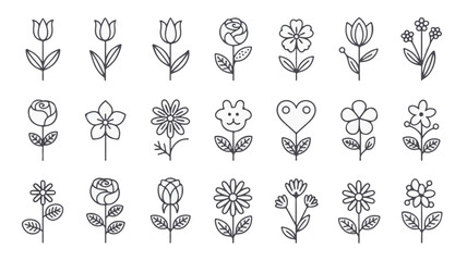 Minimalist floral illustrations featuring tulips roses daisies and unique petal designs floral icons