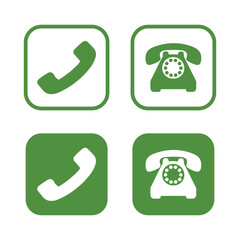 Green icons depicting modern and rotary telephone symbols.
