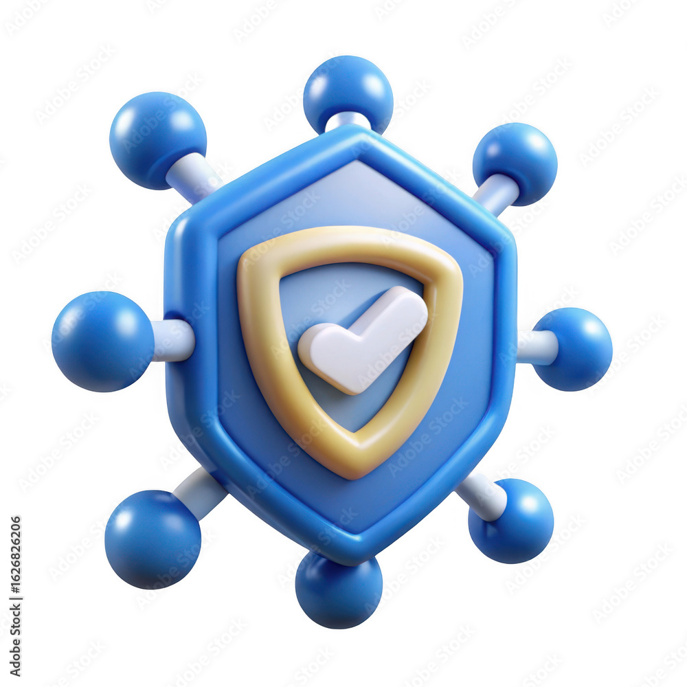 Aufkleber 3d blue shield with check mark and spikes isolated on transparent background